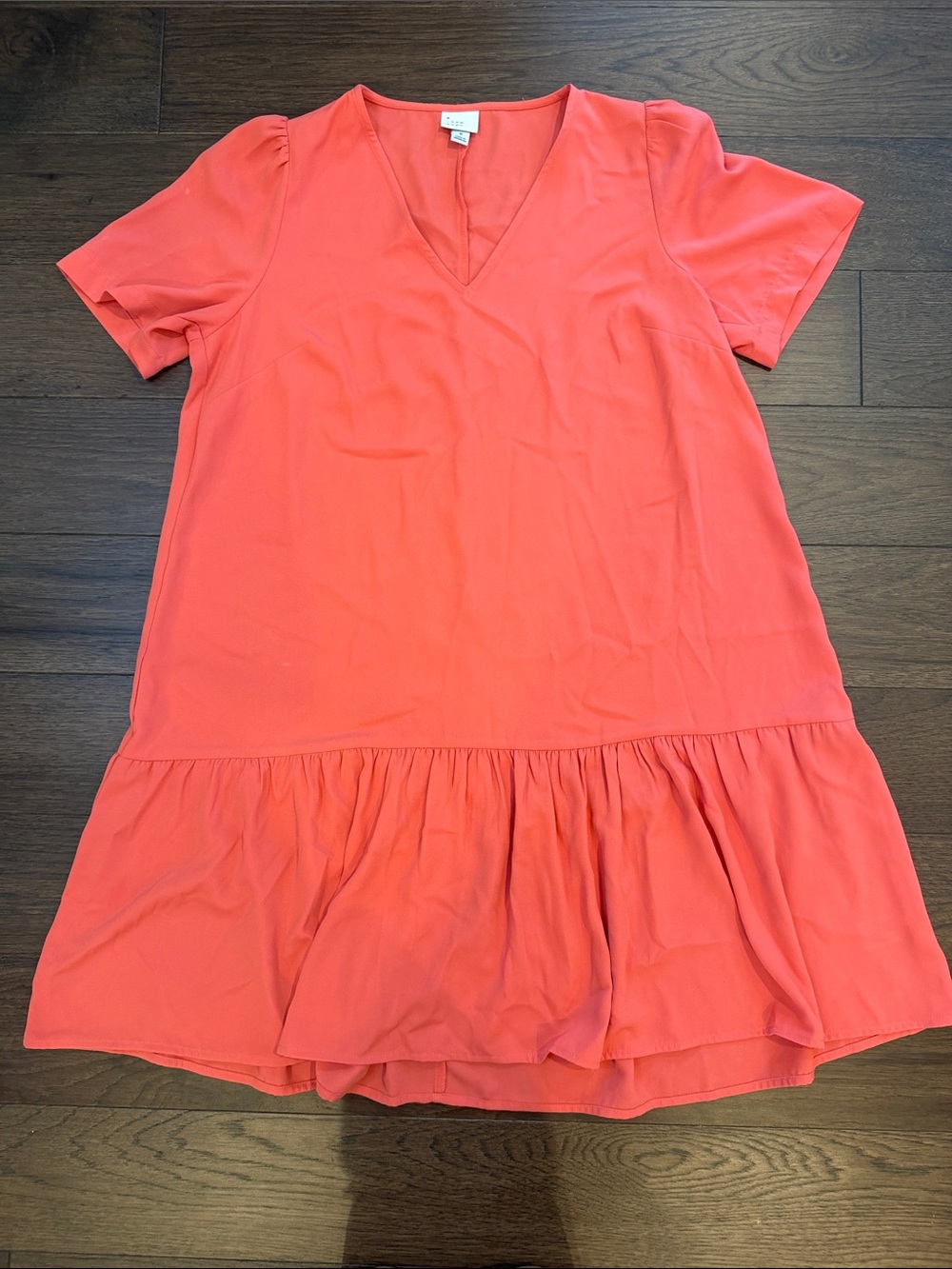 a new day Short Sleeve Ruffle Hem Dress
In Coral Size Small - C54-010
